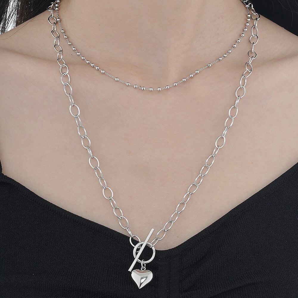 Pendentif coeur chaîne épaisse étirée N1050