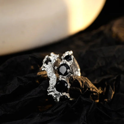 Bague CZ noire irrégulière épaisse R127