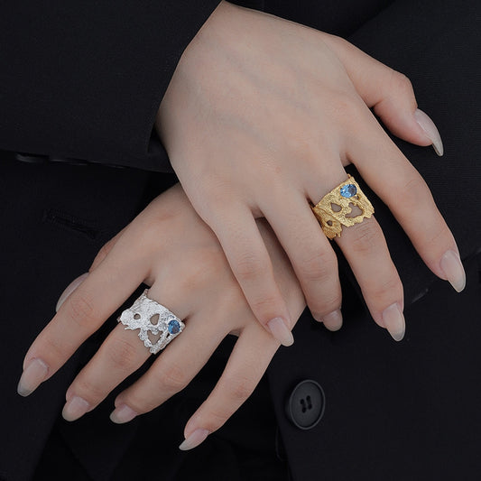 Anneaux larges à motifs Zircon bleu R1195