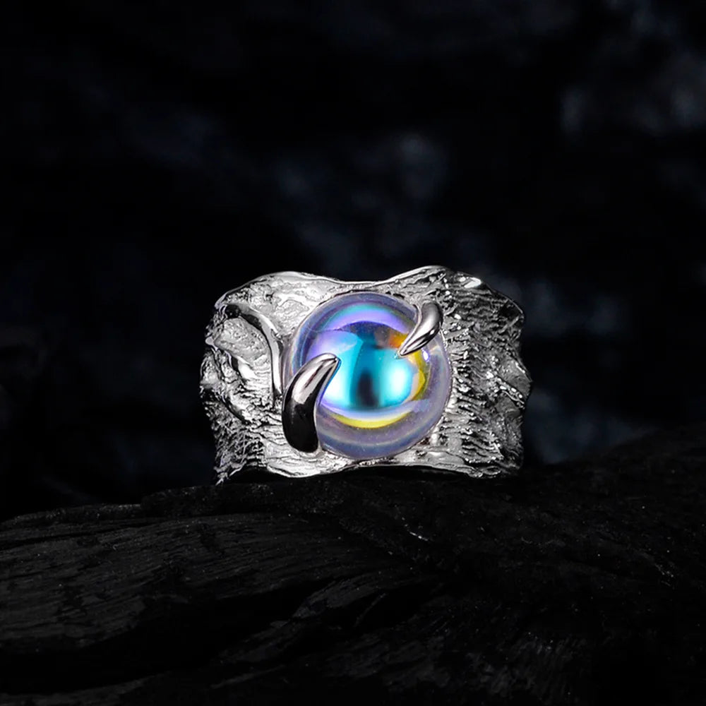 Bague à motif épais en pierre de lune R1214