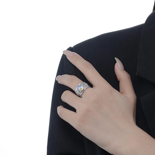 Bague à motif épais en pierre de lune R1214