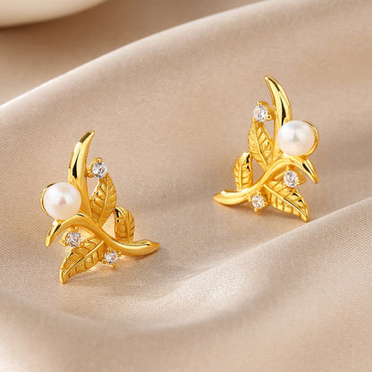 Boucles d'oreilles feuilles de perles d'eau douce PE1039