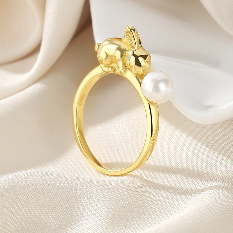 Bague lapin en perles d'eau douce RN1026