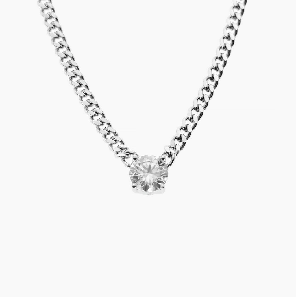 Solitiare Moissanite Curb Chain Necklace