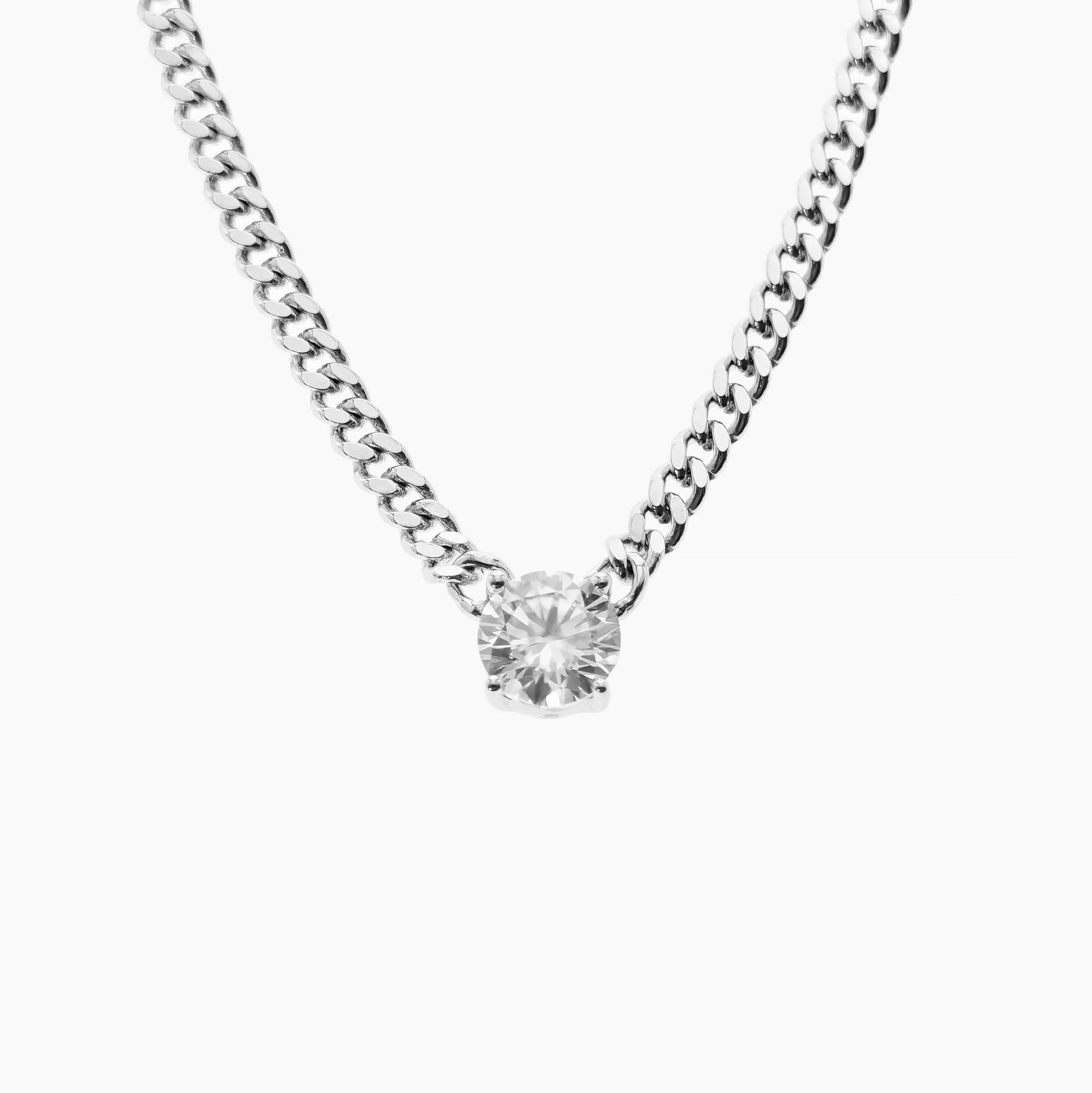 Solitiare Moissanite Curb Chain Necklace