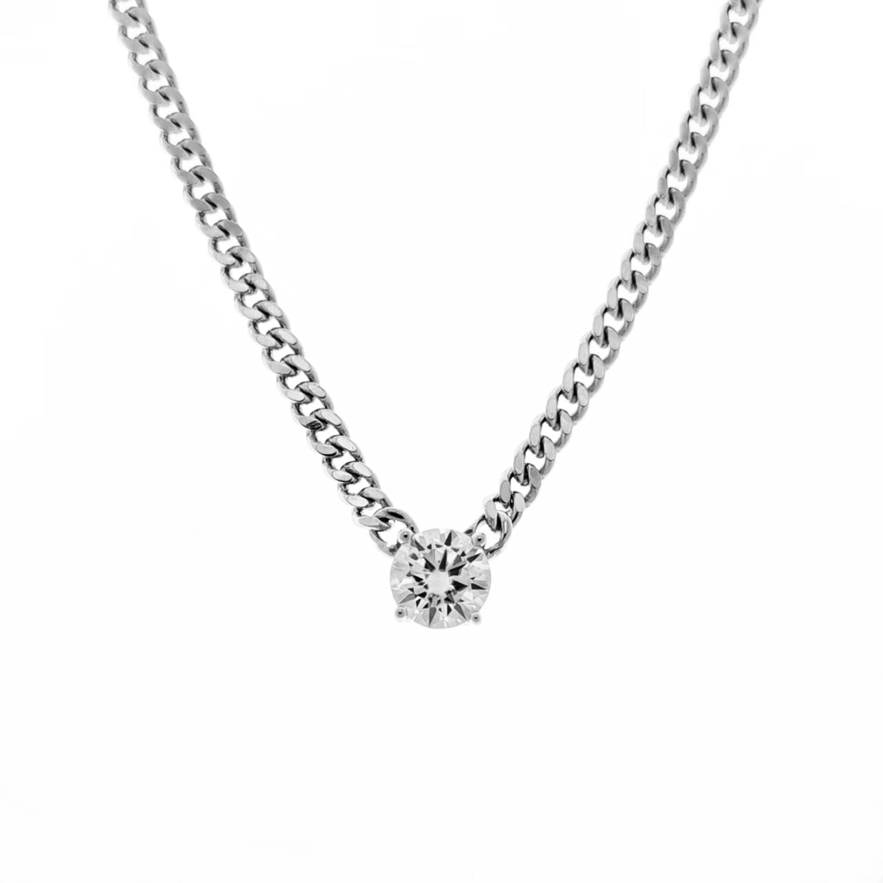 Solitiare Moissanite Curb Chain Necklace