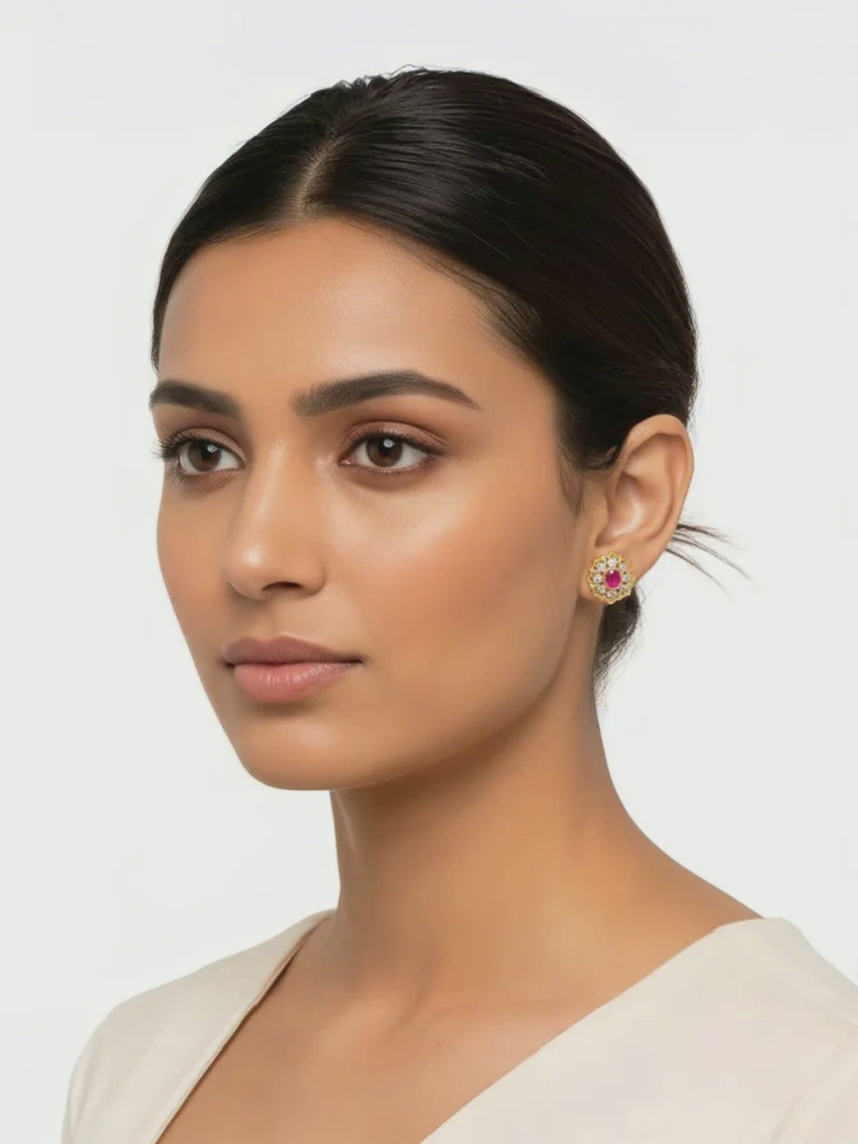 Boucles d'oreilles rubis solitaire fleur filigrane 5394