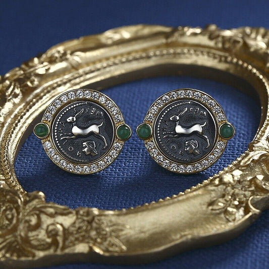 Boucles d’oreilles en pièces de monnaie grecques Moïse Lapin E1024