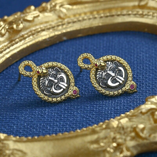 Boucles d'oreilles en pièces de monnaie grecques Medusa Snake E1064