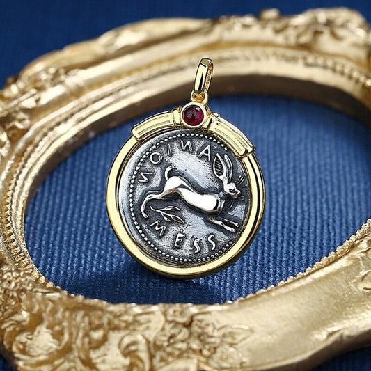Pendentif pièce de monnaie grecque lapin de Sicile N1000