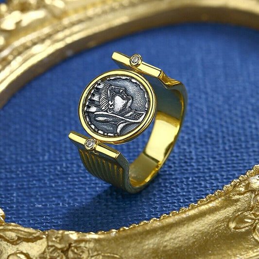 Richesse Tyche Réplique Bague de pièce de monnaie grecque R1041
