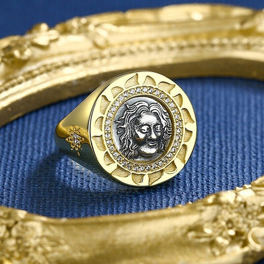 Bague grecque Hélios avec pièce de monnaie romaine R1018