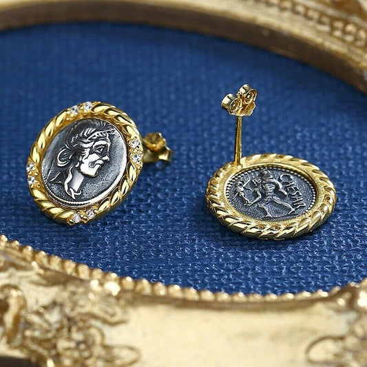 Boucles d'oreilles en pièces de monnaie romaines Jules César E1023