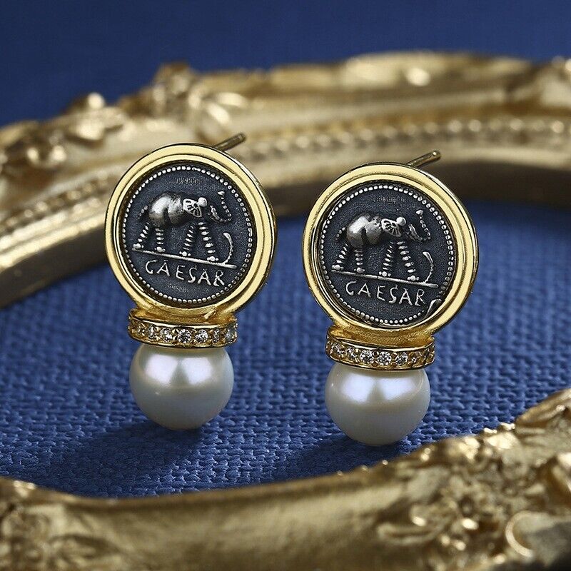 Boucles d'oreilles César en pièces de monnaie romaines E1009