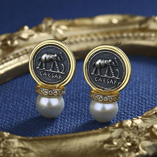 Boucles d'oreilles César en pièces de monnaie romaines E1009