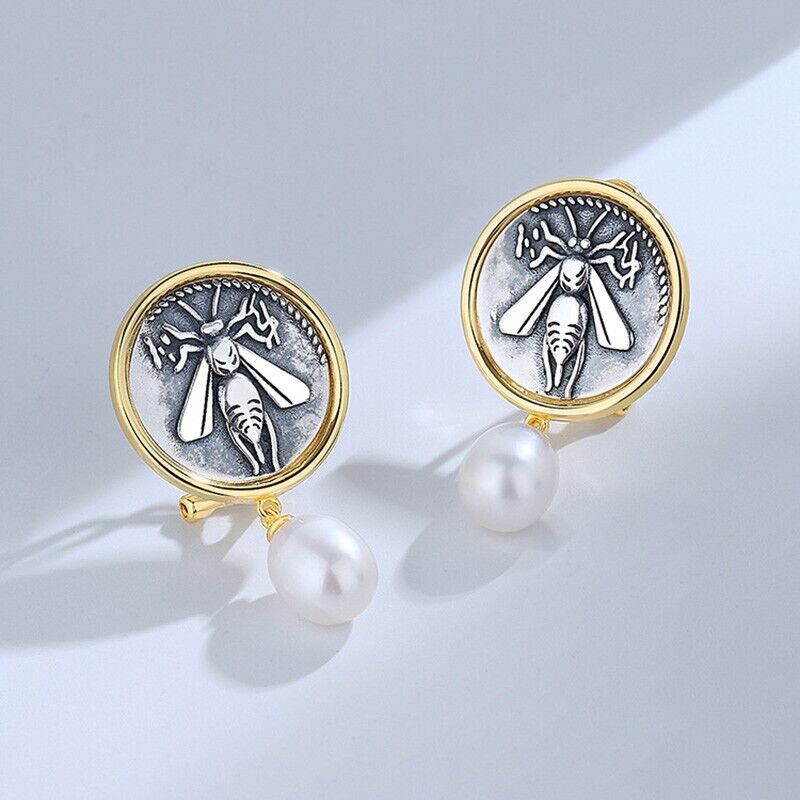 Boucles d'oreilles en pièces de monnaie grecques Ephesus Bee E1039