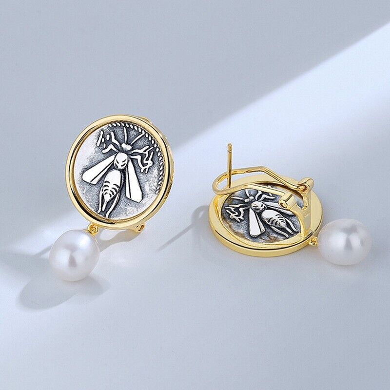 Boucles d'oreilles en pièces de monnaie grecques Ephesus Bee E1039