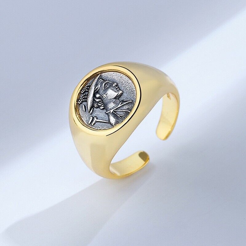 Bague de réplique de pièce de monnaie romaine Hermès grecque R1033