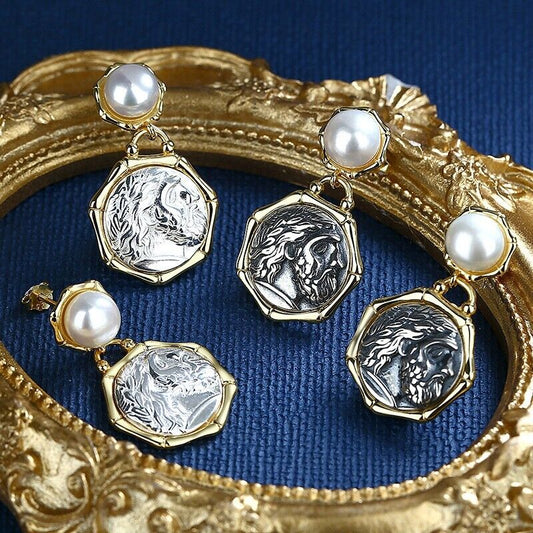 Boucles d'oreilles pièce de monnaie grecque Zeus E1021B