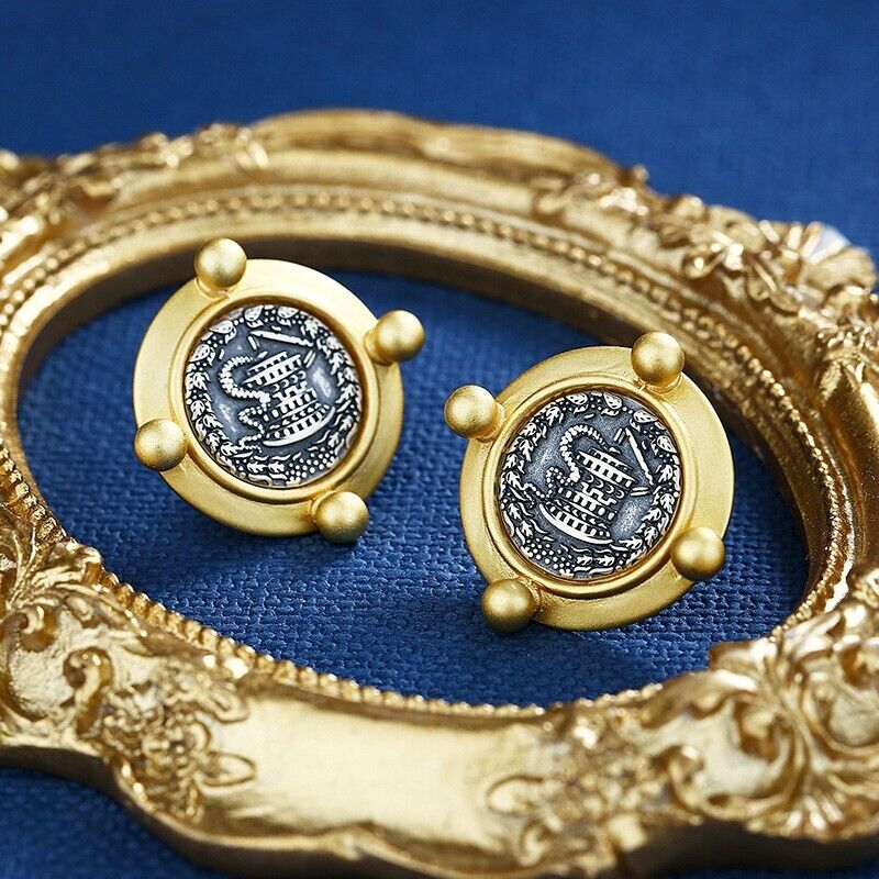 Boucles d'oreilles en pièces de monnaie grecques serpent de Pergame E1014