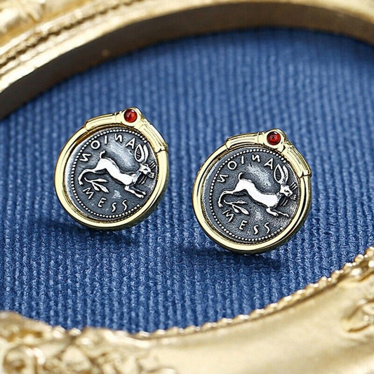 Boucles d'oreilles en forme de lapin sicilien et pièce de monnaie grecque E1002