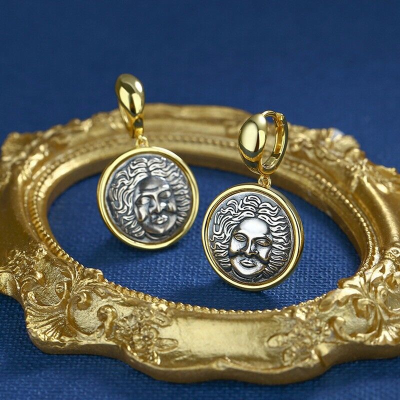 Boucles d'oreilles en pièces de monnaie grecques souriantes Apollo E1035