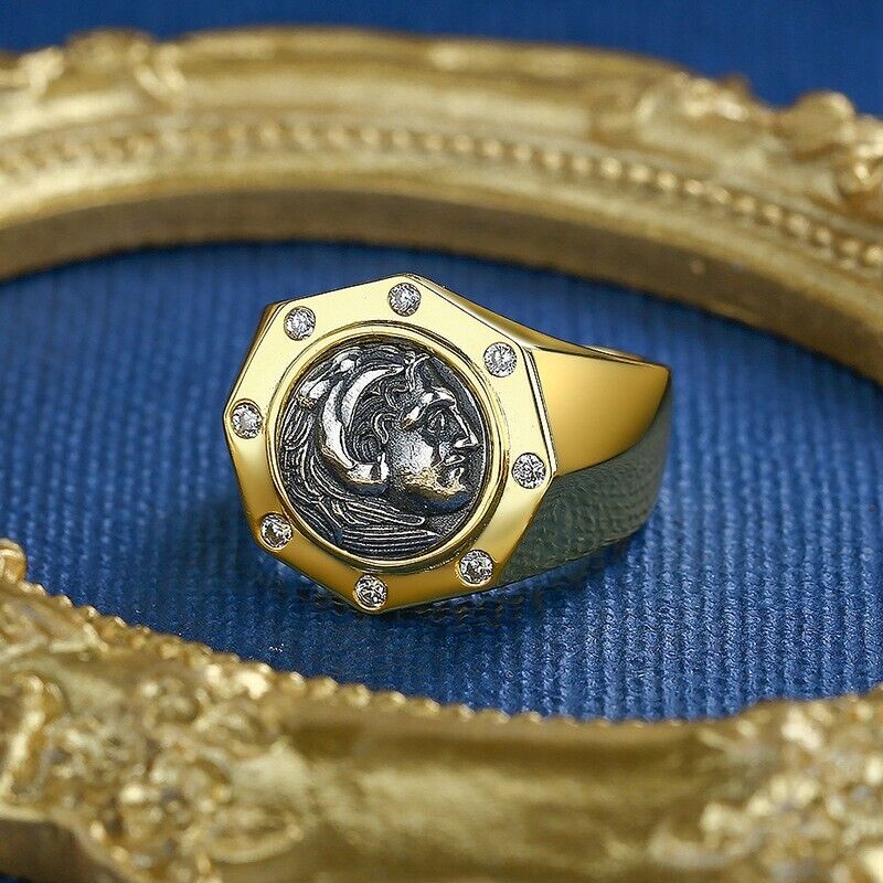 Bague de réplique de pièce de monnaie grecque Hercules R1055