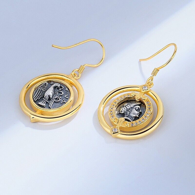 Boucles d'oreilles en pièces de monnaie grecques Héra E1037