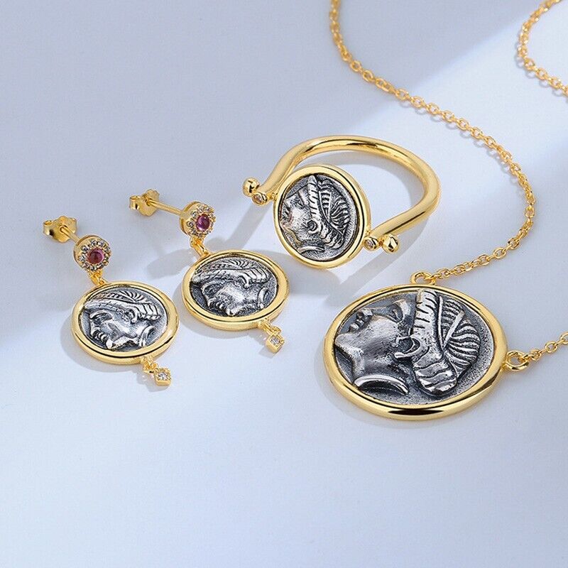 Boucles d'oreilles en pièces de monnaie grecques Aphrodite E1036