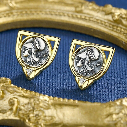 Boucles d'oreilles en pièces de monnaie grecques Athena Shield E1075