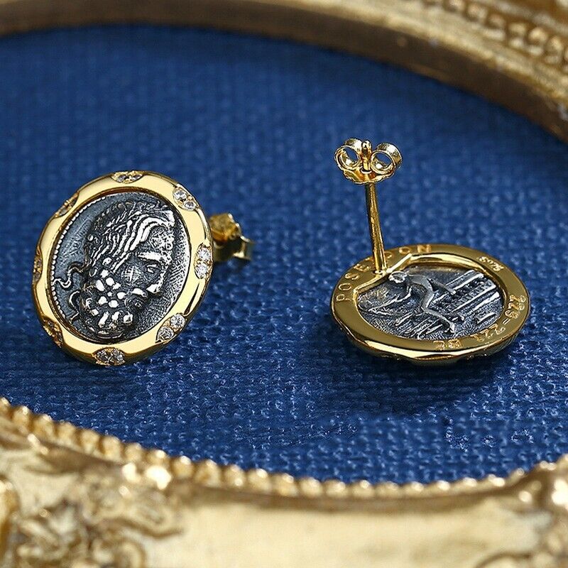 Boucles d'oreilles en pièces de monnaie grecques Poséidon E1070