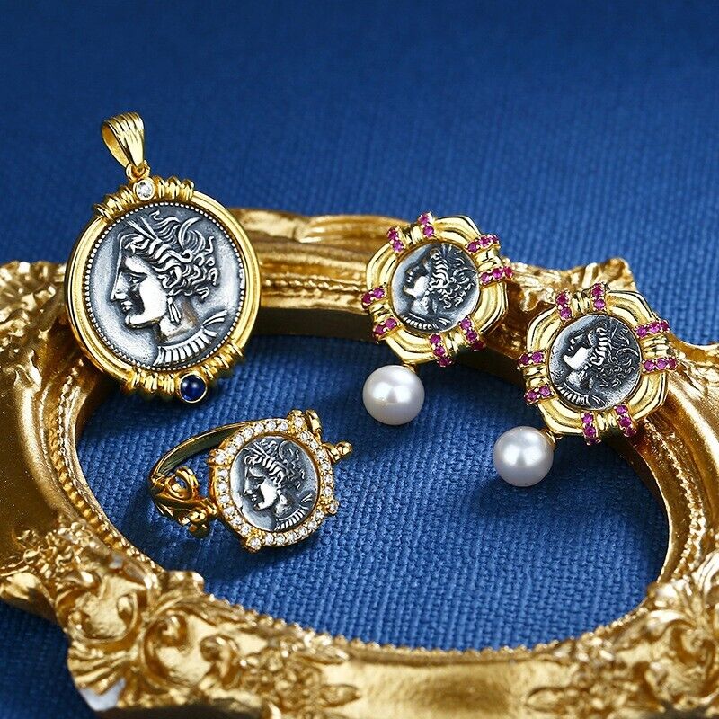Boucles d'oreilles en forme de pièce de monnaie ancienne en tannite de Carthage E1001