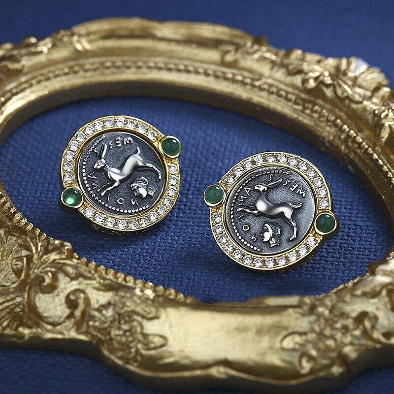 Boucles d’oreilles en pièces de monnaie grecques Moïse Lapin E1024