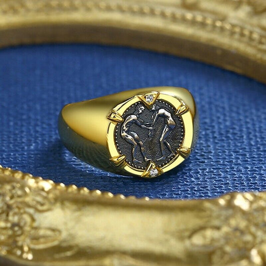 Bague de réplique de pièce de monnaie grecque de lutteur pamphylien R1066