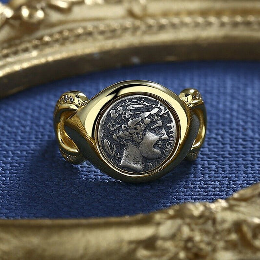 Bague de réplique de pièce de monnaie romaine Apollon grecque R1017
