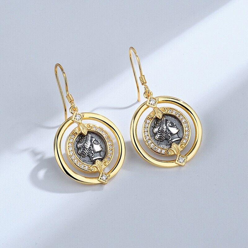 Boucles d'oreilles en pièces de monnaie grecques Héra E1037