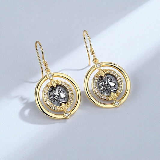 Boucles d'oreilles en pièces de monnaie grecques Héra E1037