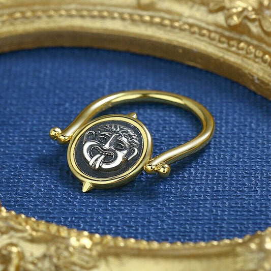 Bague pièce de monnaie ancienne rotative Medusa R1070