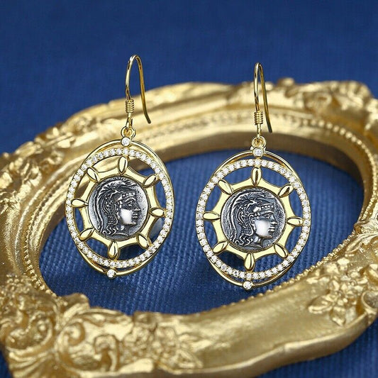 Boucles d'oreilles en pièces de monnaie grecques Athéna E1033
