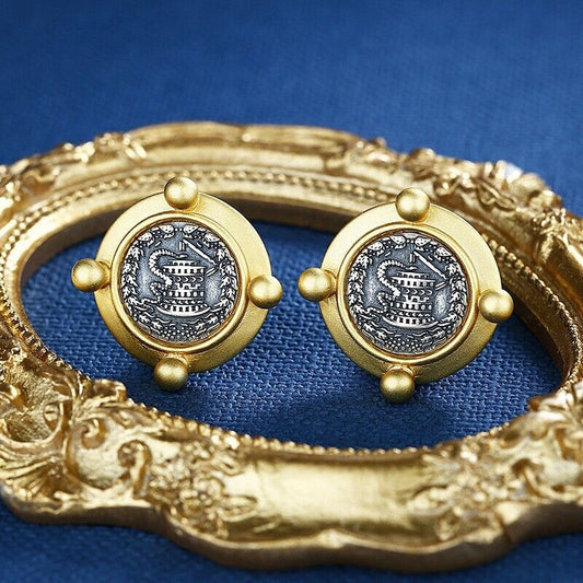 Boucles d'oreilles en pièces de monnaie grecques serpent de Pergame E1014