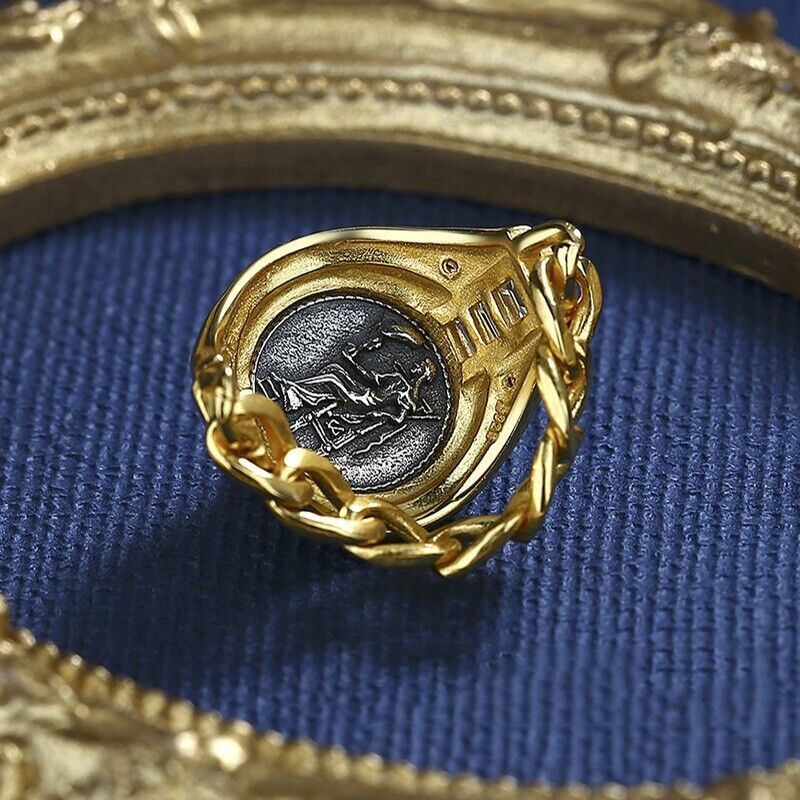 Bague à chaîne épaisse avec pièce de monnaie romaine Sabina R1045