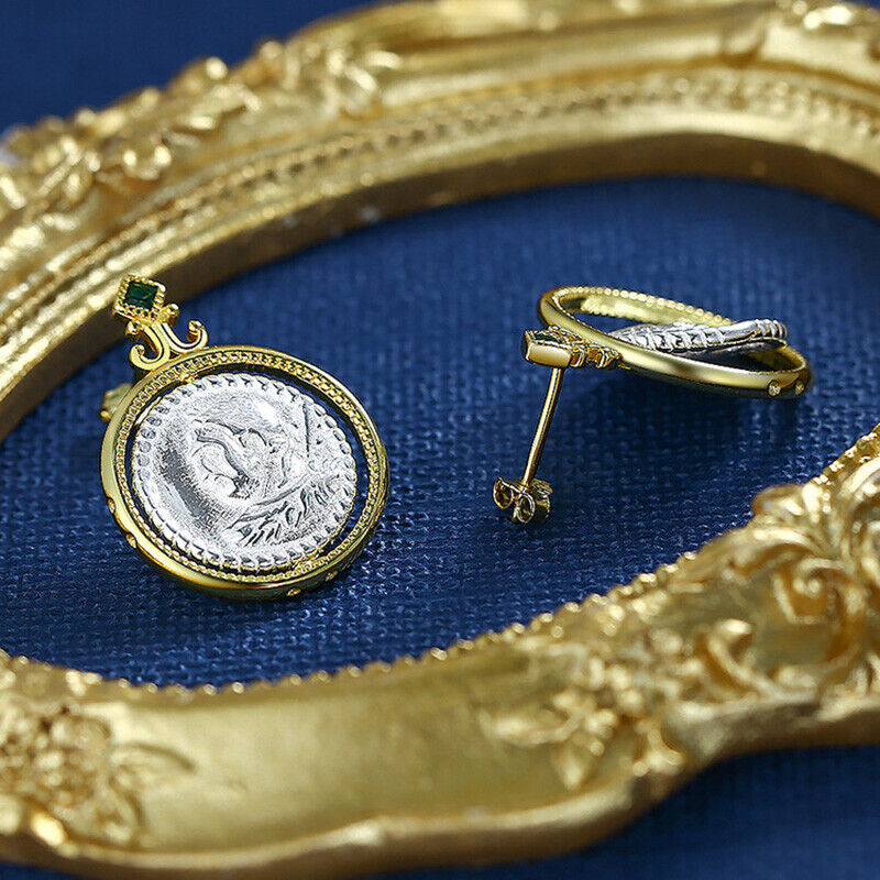Boucles d'oreilles pièces de monnaie romaines rotatives E1066