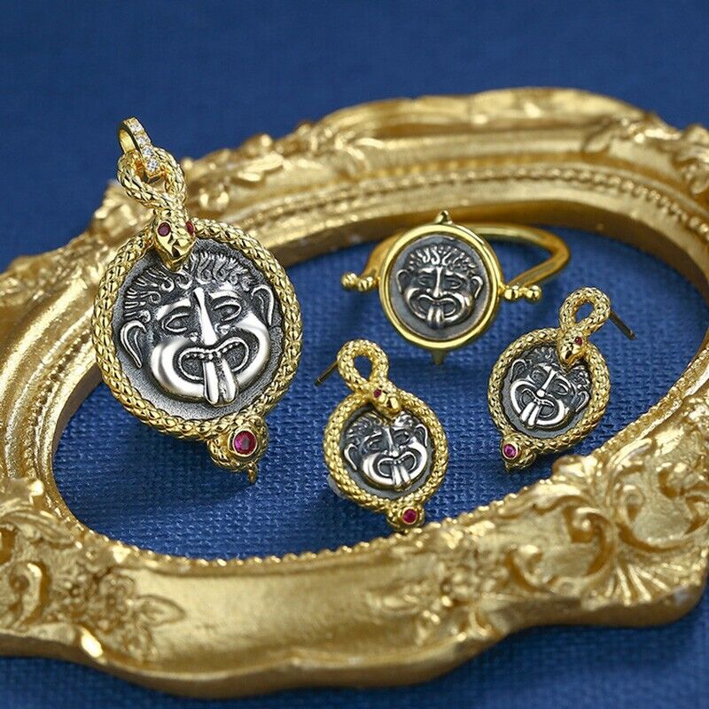 Boucles d'oreilles en pièces de monnaie grecques Medusa Snake E1064