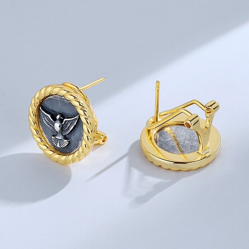 Boucles d'oreilles en pièces de monnaie grecques, aigle de mer, E1040