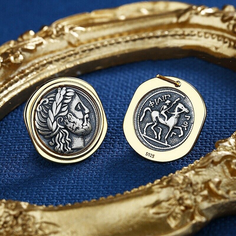 Boucles d'oreilles pièce de monnaie grecque Zeus E1004