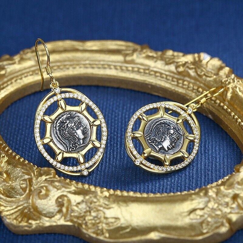Boucles d'oreilles en pièces de monnaie grecques Athéna E1033