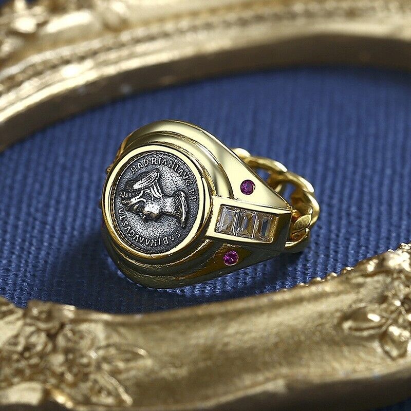 Bague à chaîne épaisse avec pièce de monnaie romaine Sabina R1045