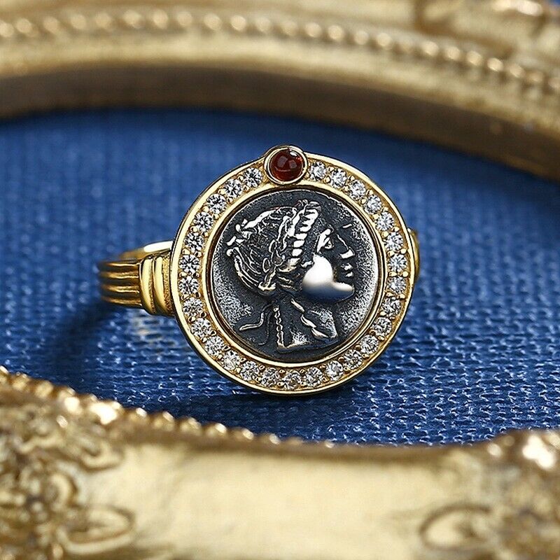 Bague de réplique de pièce de monnaie romaine antique Apollo R1043