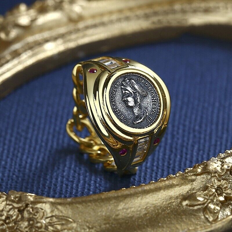 Bague à chaîne épaisse avec pièce de monnaie romaine Sabina R1045