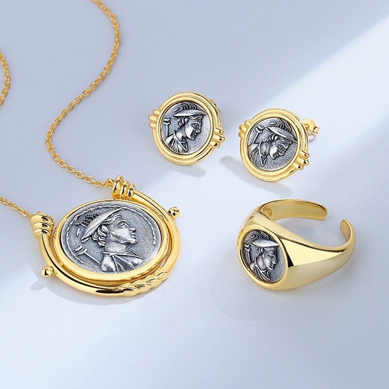 Bague de réplique de pièce de monnaie romaine Hermès grecque R1033